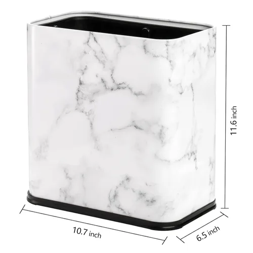 Vista 2 de Coloch Cubo de basura rectangular de metal con estampado de mármol de 2.4 galones/9 litros, papelera de acero inoxidable para baño, papelera