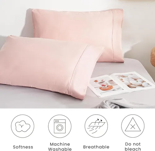 Vista 7 de Juego de 2 fundas de almohada tamaño Queen, color rosa, cierre de sobre, fácil ajuste para todas las estaciones, material suave y transpirable