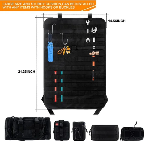 Vista 5 de Z8 Bolsa táctica de almacenamiento para respaldo del asiento delantero, organizador con 5 bolsas, universal para todos los vehículos