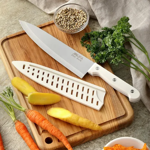 Vista 6 de Cuchillo de chef de 8 pulgadas, cuchillo de cocina de acero inoxidable con funda protectora para cuchillo, cuchillo de rebanar ultra afilado