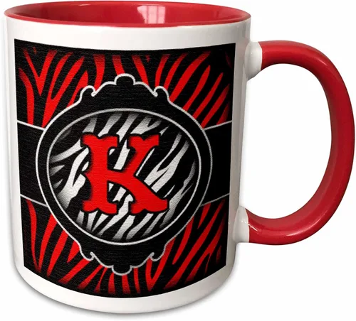 Vista 9 de 3dRose (mug_102898_4) Letra K con inicial de cebra roja malvada, taza negra de dos tonos, 11 onzas
