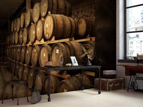 Vista 2 de Murwall Beer Keg Wallpaper Wine Cellar Pattern Wall Mural Barrel Wall Print Cafe Bar Decor Restauran Design