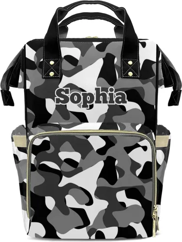 Vista 11 de Mochila de pañales de camuflaje rojo con nombre, bolsa multifunción de gran capacidad para mamá, papá, unisex, niño y niña, Diseño 1, Mochilas