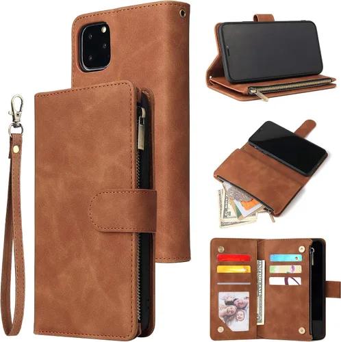 Vista 11 de UEEBAI Funda tipo cartera para iPhone 11 de 6.1 pulgadas, piel sintética con purpurina, cierre magnético, bolsillo con cremallera, ranuras