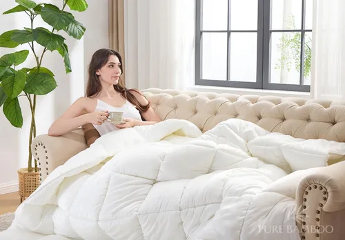 Vista 6 de Pure Bamboo - Inserto para edredón tamaño Queen (90x92 pulg) - Inserto para edredón ultra suave acolchado con 8 asas en las esquinas y laterales