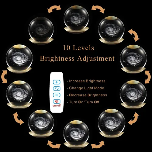 Vista 5 de Lámpara de bola de cristal 3D de Pegaso con base de madera LED de brillo ajustable, luz nocturna para niños, adolescentes, adultos, regalo