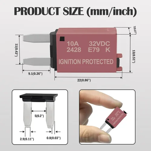 Vista 2 de Kit de fusibles de reinicio manual ATM Mini fusibles de perfil bajo 5A, 10A, 15A, 20A, 25A, 30A para disyuntores automotrices de 32 V CC, fusibles