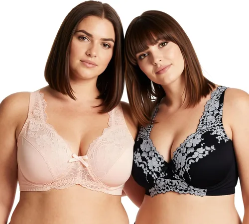 Vista 16 de Curve Muse Brasier reductor sin forro con aros para mujer con bordado de encaje, paquete de 2