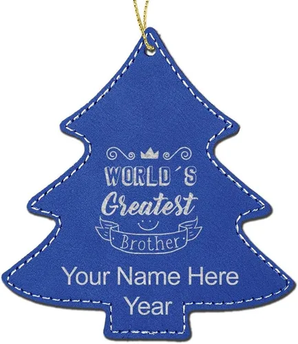 Vista 6 de LaserGram Adorno de Navidad personalizado, el hermano más grande del mundo, piel sintética, idea de regalo personalizada grabada con láser