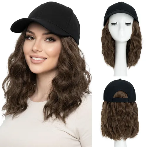 Vista 20 de SEGO - Gorra de béisbol con extensiones de cabello para mujer, resistente al calor, sintético, 6 pulgadas, ajustable, corta, recta, peluca