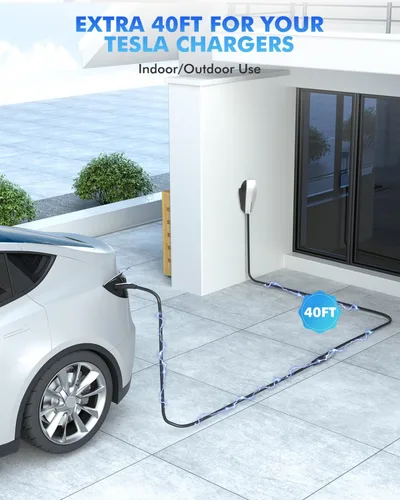 Vista 3 de Cable de extensión de cargador EV para Tesla, 50 amperios, 40 pies hasta 240 V, 12 kW, cable de extensión NACS Plug EV para conector de pared Tesla