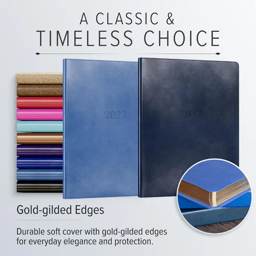 Vista 4 de Gallery Leather Professional Weekly Monthly Planner 2027, Elegantly Bound Calendar Planner and Notebook with Stylish Gold-Gilded Page Edges, 12