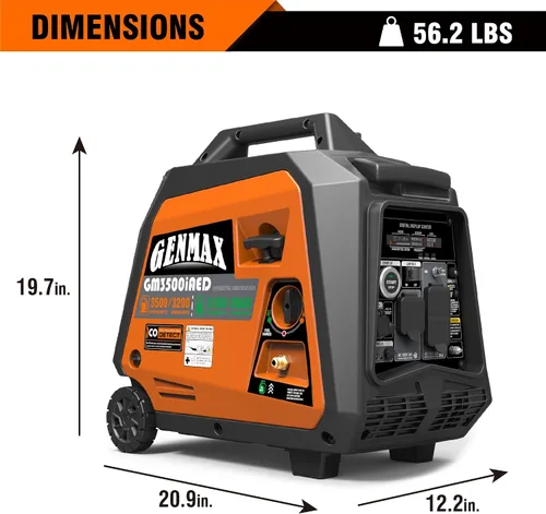 Vista 8 de GENMAX Generador inversor portátil, 3500 W súper silencioso con motor a gas o propano con capacidad paralela, arranque remoto/eléctrico, ideal