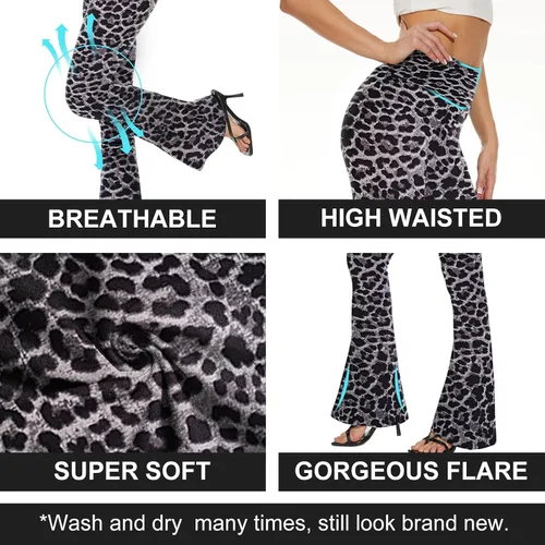 Vista 12 de TNNZEET Leggings acampanados negros para mujer, pantalones de yoga cruzados con bolsillos, corte de bota, leggings acampanados