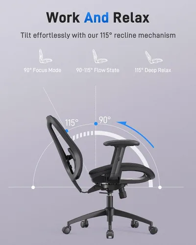 Vista 5 de amseatec Silla ergonómica de escritorio de oficina, cómoda silla de juegos para computadora, respaldo y asiento de malla transpirable, reposabrazos