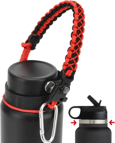 Vista 25 de Asa de cuerda de paracaídas para botellas Hydroflask 2.0 de boca ancha y estándar, con nuevo soporte de anillo de seguridad, 12oz - 64oz