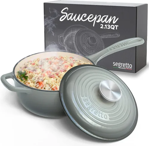 Vista 12 de Sartén pequeña con tapa, olla Bianco Perla de 2.13 cuartos de galón (blanquecino), olla pequeña con mango auxiliar Stay Cool y tapa de ajuste