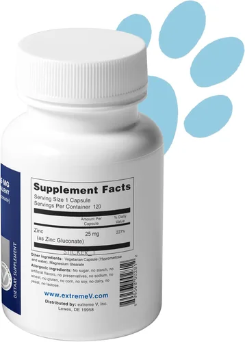 Vista 3 de Gluzina 25mg ZINC Gluconato para PET Zinc Deficiencia - Zinc de grado farmacéutico, cápsulas más pequeñas fáciles de tragar