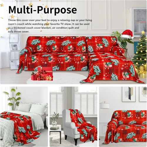 Vista 7 de Easy-Going Funda de Sofá para Silla de 80 x 102 Pulgadas Feliz Navidad, Funda de Terciopelo Jacquard para Sofá de 1 Cojín, Fundas Seccionales