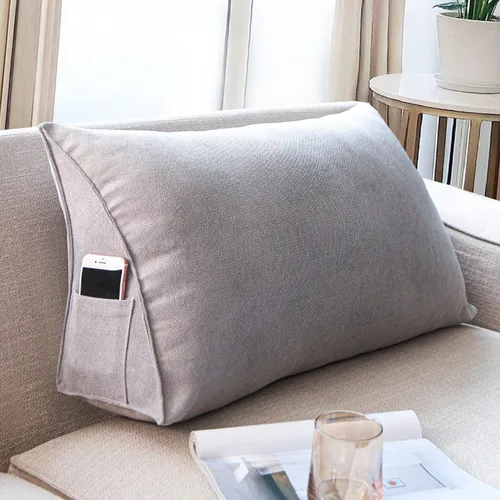 Vista 11 de Almohada de cabecera con protección de cintura, almohada de lectura, almohada triangular de cuña, cojín de espalda larga con funda extraíble