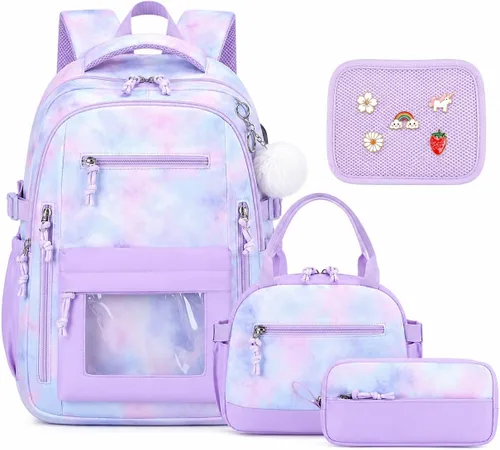 Vista 18 de 4PCS Girls Backpack Pin Display Ita Bag with Lunch Box B-negro Bloom