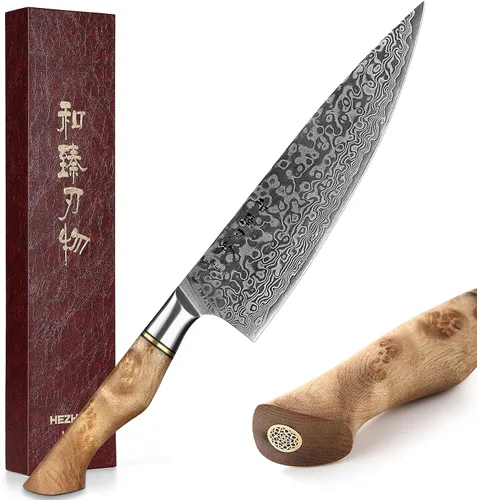 Vista 15 de HEZHEN Cuchillo utilitario de 5 pulgadas con filo de navaja - Acero de Damasco con patrón de rosa multifuncional VG10 cuchillo profesional