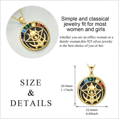 Vista 5 de LUHE Collar de plata de ley con dije de pentagrama de chakras y luna, pentáculo, celta, pagano, wiccano, amuleto mágico para mujeres, adolescentes