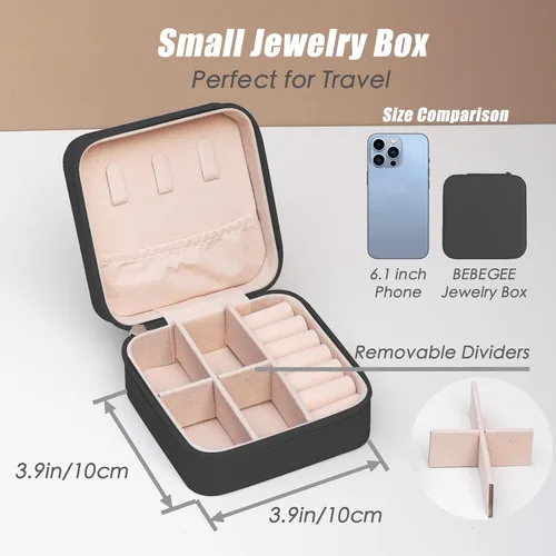 Vista 4 de BeBeGee Joyero de viaje, mini organizador de viaje portátil, pequeñas cajas de joyería para mujeres, regalos de dama de honor y accesorios