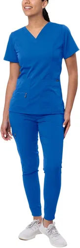 Vista 25 de Adar Pro Scrubs for Women Set - V-Neck & Jogger Cargo Pants, 7 Pockets Blanco