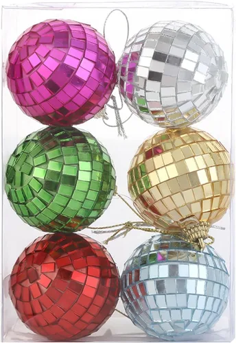 Vista 9 de Juego de bolas de discoteca con espejo, decoración de fiesta de discoteca plateada, bolas de Navidad reflectantes brillantes fáciles de colgar