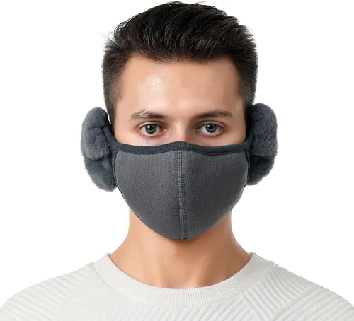 Vista 7 de Máscara unisex de invierno cálida y resistente al viento con cubiertas de orejas esponjosas - Cubierta de boca gruesa, a prueba de polvo bean paste