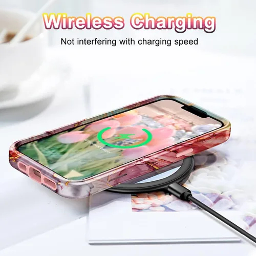 Vista 6 de CASEFIV Compatible con funda para iPhone 13, patrón de mármol 3 en 1, resistente a golpes y caídas, cuerpo completo, policarbonato duro y silicona