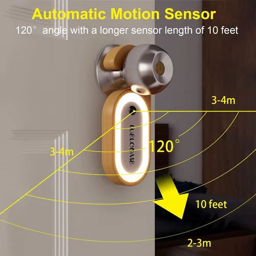 Vista 7 de Luz Nocturna de Llave de Puerta con Sensor de Movimiento para Mensaje Memo de Madera, Lámpara LED de Cerradura de Puerta con Tablero de Perilla