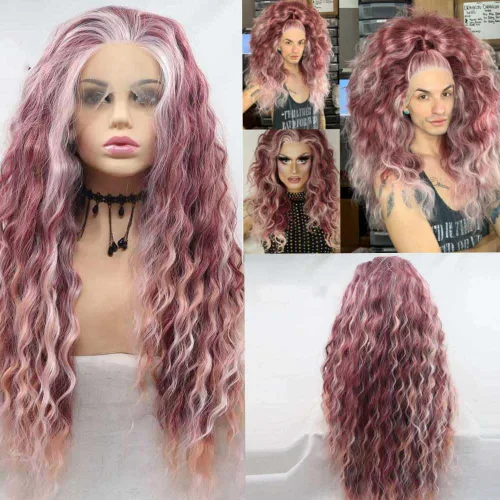 Vista 31 de 1001 #Color sintético rubio blanco encaje frente pelucas para mujeres pelo rubio platino largo cuerpo onda peluca resistente al calor fibra larga