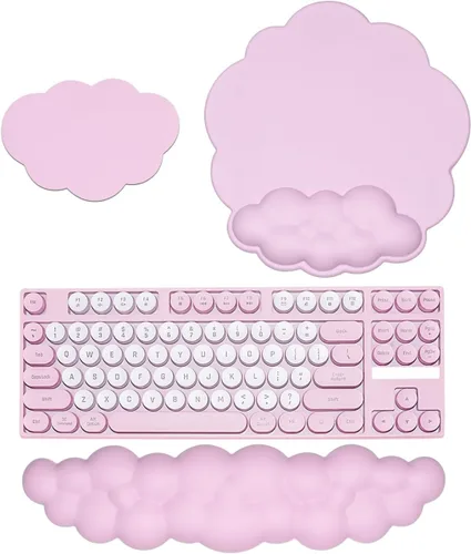 Vista 8 de JIKIOU Cloud - Alfombrilla de mouse con soporte de muñeca, reposamuñecas de cuero para teclado, cómodo reposamuñecas de espuma viscoelástica