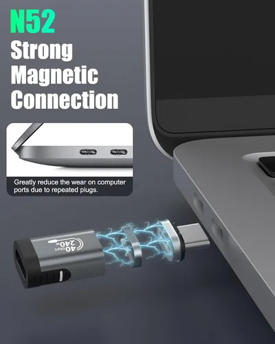 Vista 4 de MoKo Paquete de 2 adaptadores magnéticos USB C, adaptador USB C magnético con PD 240W/8K video/USB4 40Gbps para Thunderbolt 3/4, MacBook Pro/Air/ROG