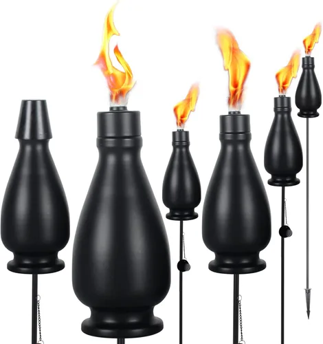 Vista 10 de Paquete de 4 antorchas de metal para exteriores, antorchas de citronela de 59 pulgadas para exteriores, 16 onzas mejoradas, para patio, fiesta