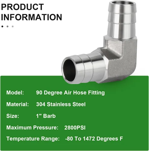 Vista 5 de TAISHER 1 PIEZA Accesorio de Manguera Codo de Acero Inoxidable 304 de 90 Grados - Púa de 1" x Púa de 1" para Combustible/Aire/Líquido/Gas con 2