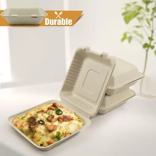 Vista 7 de Green Earth Caja de 50 unidades con 1 compartimento compostable de 8 pulgadas Fibra de bambú, cajas para llevar, tapa con bisagras, apta