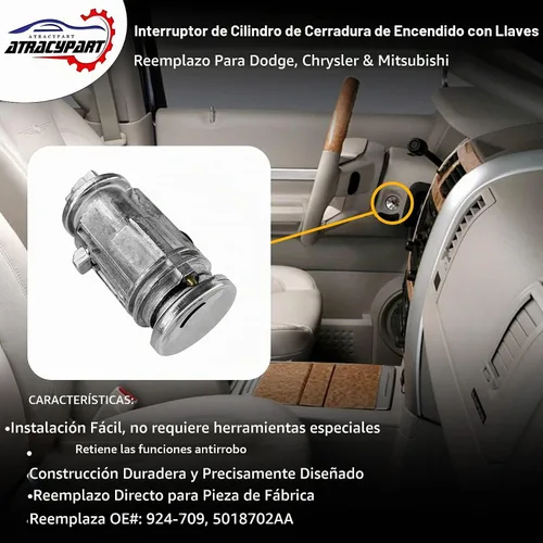 Vista 3 de Cilindro de bloqueo del interruptor de encendido, se adapta a Dodge Ram