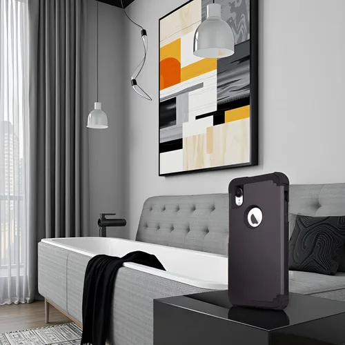 Vista 5 de IDweel Funda para iPhone XR, funda para iPhone XR con protector de pantalla de vidrio templado, 3 en 1, a prueba de golpes, delgada, híbrida, Negro