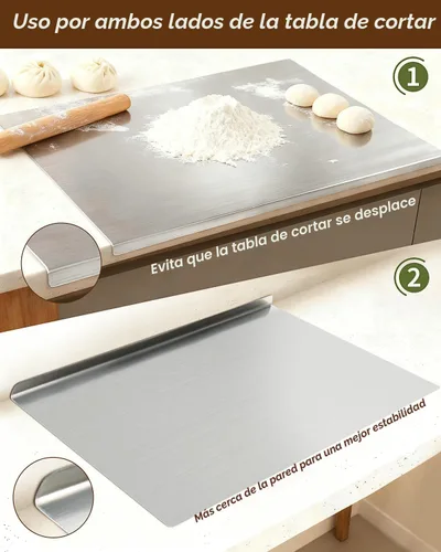 Vista 4 de Tabla de cortar de acero inoxidable 304 para cocina - Tabla de pan grande en forma de L, tabla de cortar de doble cara para hornear, tabla de cortar