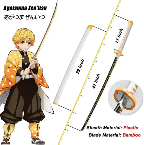 Vista 16 de Demon Slayer - Espada de anime – 41 pulgadas – Estilos Zenitsu & Tanjirou y Rengoku – con cinturón