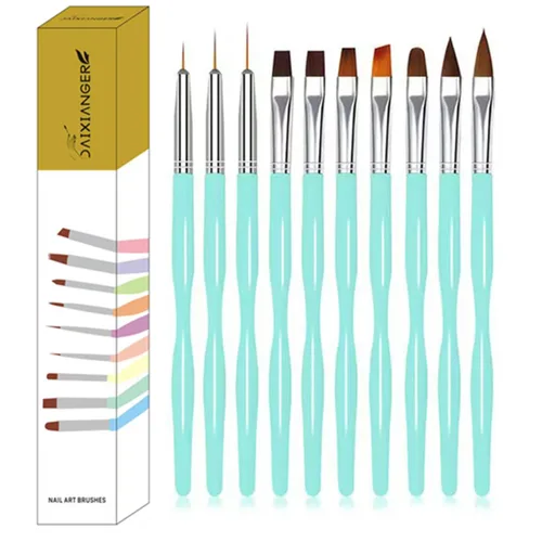 Vista 12 de Juego de 10 pinceles para arte de uñas, pinceles de gel y acrílicos para Negro