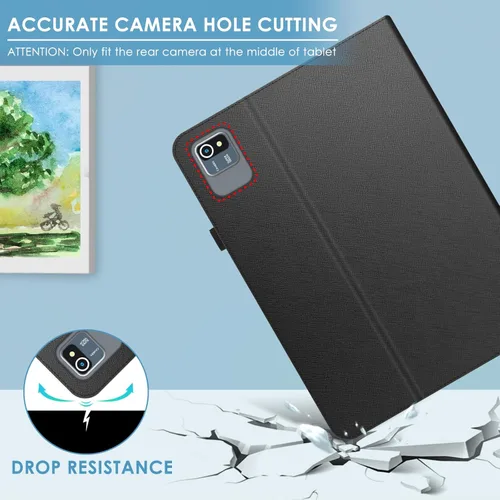 Vista 8 de DETUOSI Funda universal para tableta Android de 10.1 pulgadas, cubierta protectora de cuero, visión de 2 ángulos, con 3 ranuras para tarjetas, funda