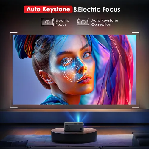 Vista 2 de [Enfoque eléctrico] Proyector con Wifi y Bluetooth, proyector Keystone automático de 22000L para exteriores compatible con 4K, proyector de película