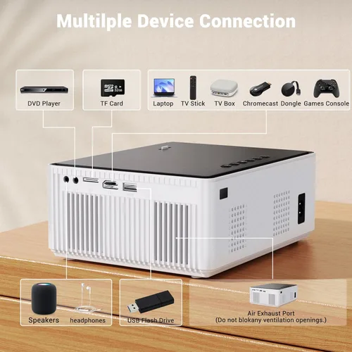 Vista 6 de Mini proyector con Android TV 11.0, proyector inteligente Towond con WiFi y Bluetooth, proyector portátil nativo de 1080p Netflix integrado