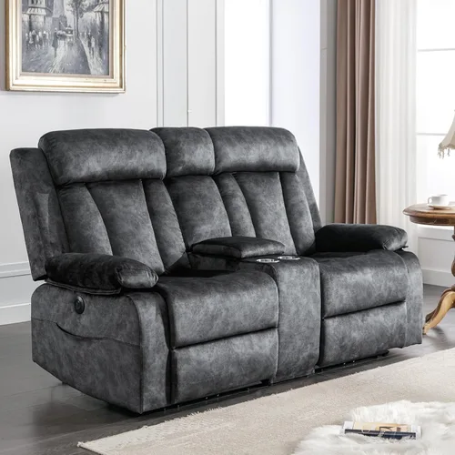 Vista 11 de GUEAPY Sofá reclinable eléctrico de 3 asientos, sofá reclinable de masaje con sofás reclinables de energía térmica con puertos USB/tipo C, Marrón