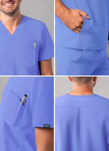 Vista 4 de Adar Addition - Ropa quirúrgica para hombre - Moderna camiseta médica con cuello en V con múltiples bolsillos