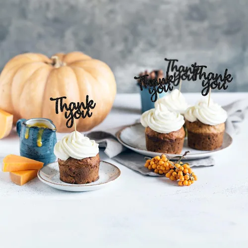 Vista 9 de Gyufise Paquete de 36 adornos para cupcakes con purpurina negra para Acción de Gracias, decoraciones para baby shower, niños y niñas, suministros